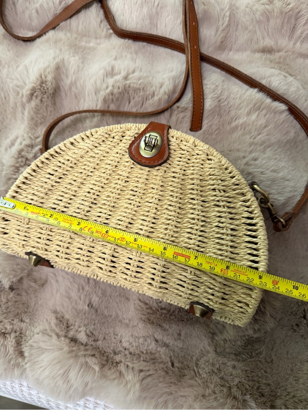 Woven Straw Crossbody Bag with Brown Leather Trim